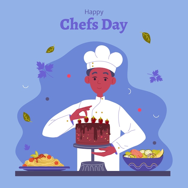 Vettore gratuito illustrazione della giornata internazionale degli chef piatta