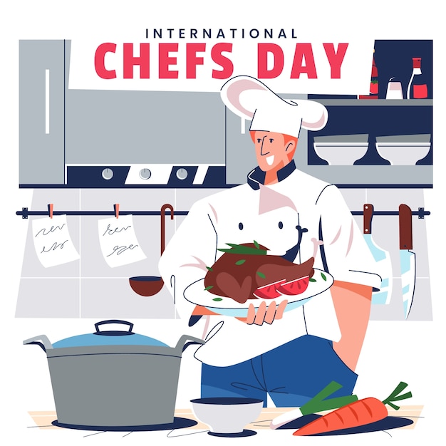 Illustrazione della giornata internazionale degli chef piatta