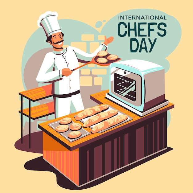 Flat international chefs day illustration