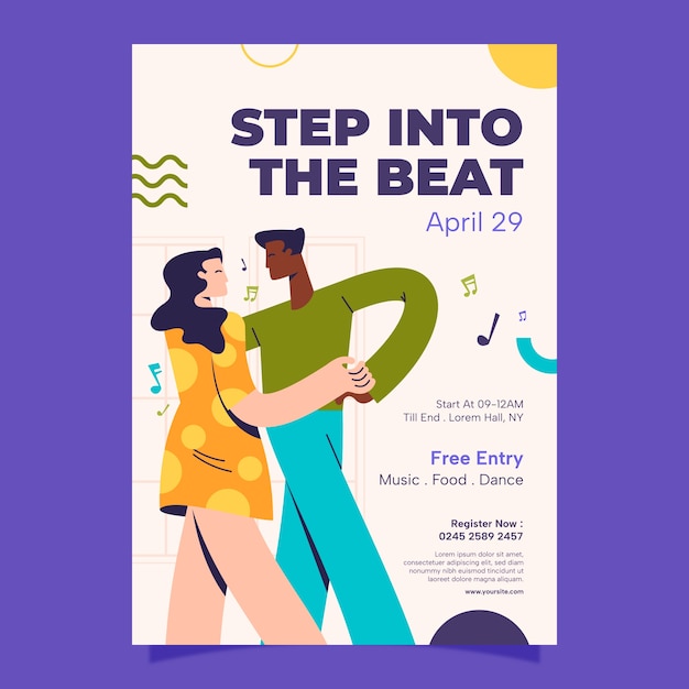 Free vector flat international dance day vertical poster template