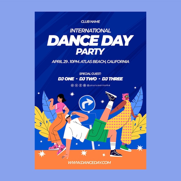 Flat international dance day vertical poster template