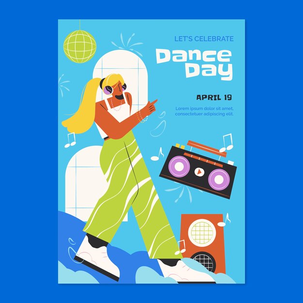 Flat international dance day vertical poster template