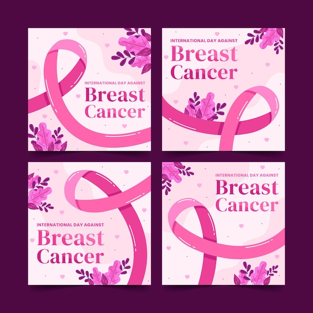 Free vector flat international day against breast cancer instagram posts collection