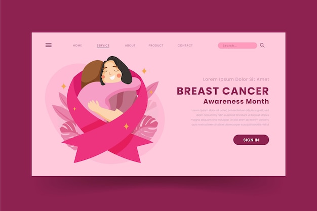 Бесплатное векторное изображение Плоский международный день борьбы с раком груди, шаблон целевой страницы