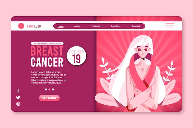 Flat international day against breast cancer landing page template