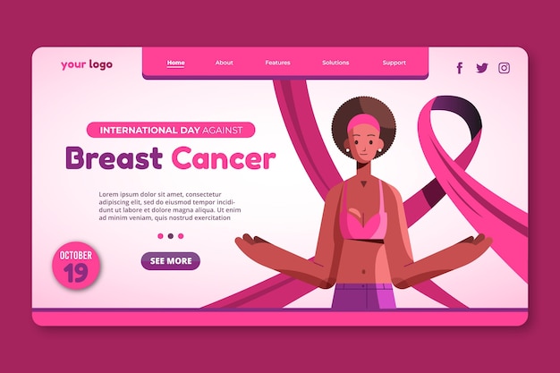 Free vector flat international day against breast cancer landing page template