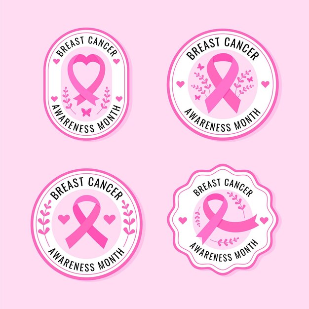 乳がんレタリングラベルコレクションに対するフラット国際デー