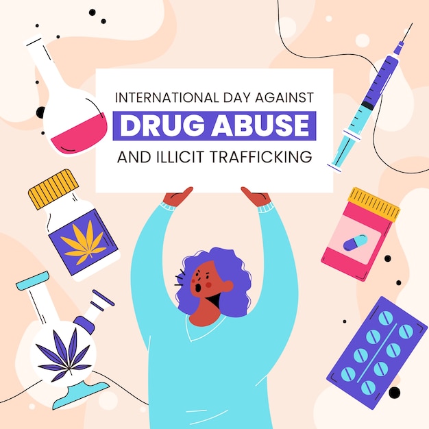 Плоский международный день борьбы со злоупотреблением наркотиками и незаконным оборотом иллюстрации