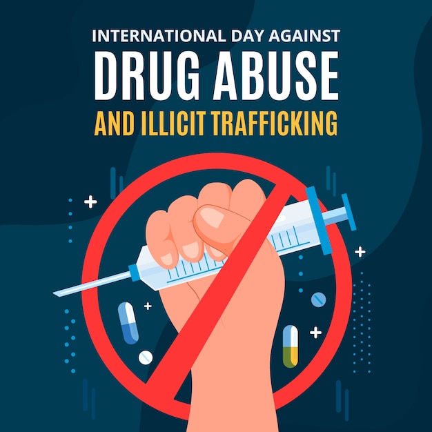 Flat international day against drug abuse and illicit trafficking illustration