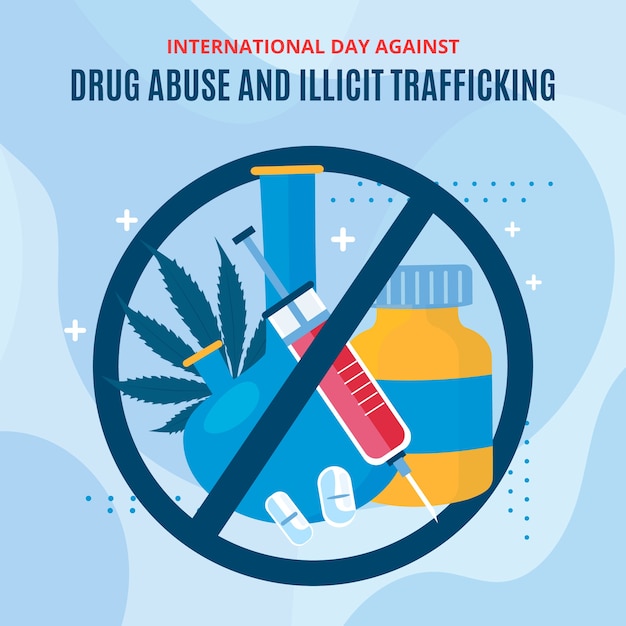 Flat international day against drug abuse and illicit trafficking illustration