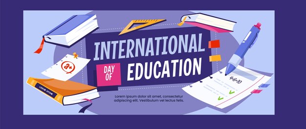 Flat international day of education horizontal banner template