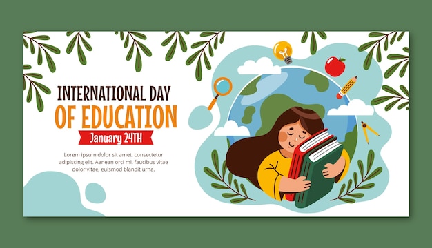 Free vector flat international day of education horizontal banner template