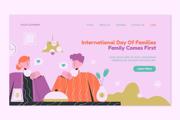 Modello piatto della pagina di destinazione della giornata internazionale delle famiglie