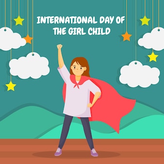 여자 아이 그림의 평평한 국제 날