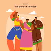 Бесплатное векторное изображение Плоский международный день иллюстрации коренных народов мира с людьми