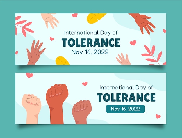 Плоский международный день толерантности шаблон горизонтального баннера