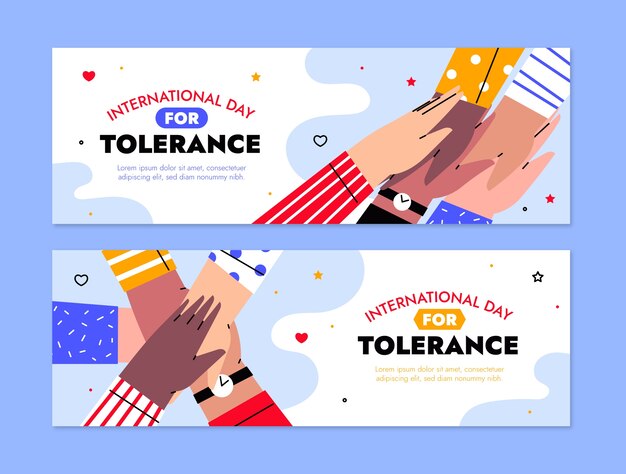 Flat international day for tolerance horizontal banners set