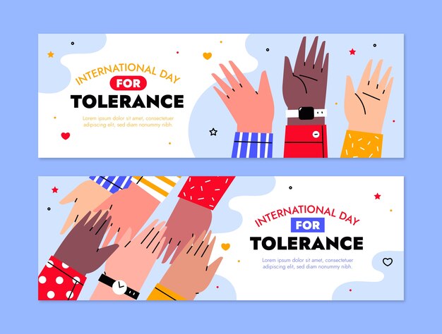Flat international day for tolerance horizontal banners set