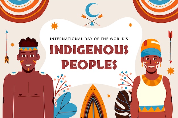 Vettore gratuito giornata internazionale piatta sullo sfondo dei popoli indigeni del mondo
