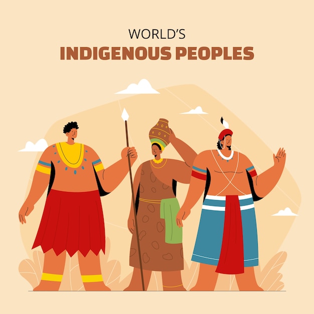 Vettore gratuito giornata internazionale piatta dell'illustrazione dei popoli indigeni del mondo