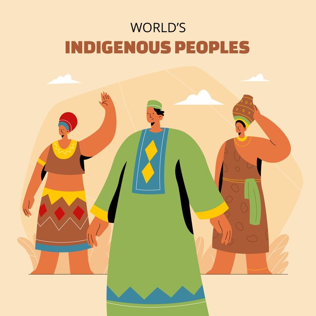 世界の先住民のイラストのフラットな国際デー