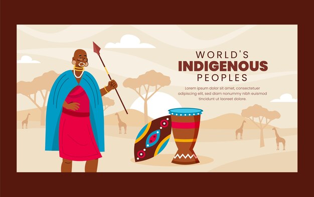 世界の先住民のソーシャルメディア投稿テンプレートのフラットな国際デー