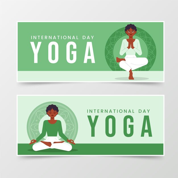 Набор плоских баннеров международного дня йоги
