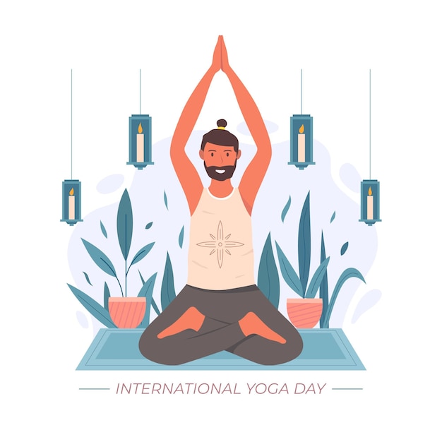 Vettore gratuito piatto giornata internazionale di yoga illustrazione