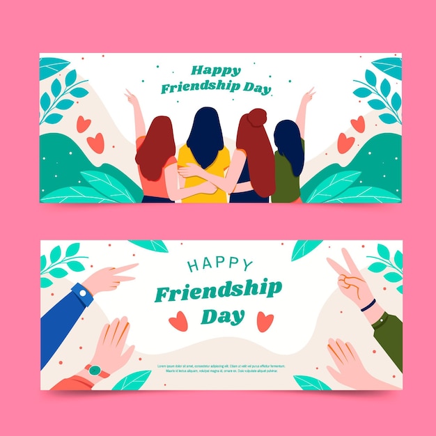 Flat international friendship day banners set