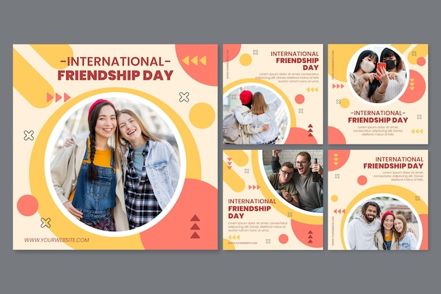 Flat international friendship day instagram posts collection