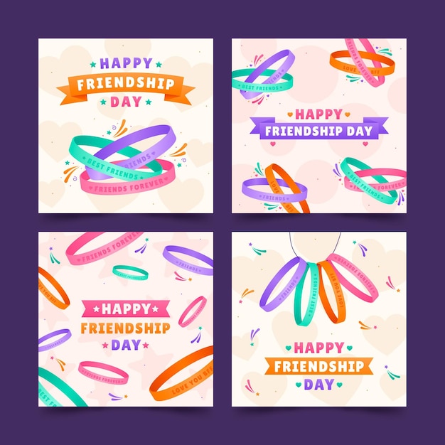 Free vector flat international friendship day instagram posts collection