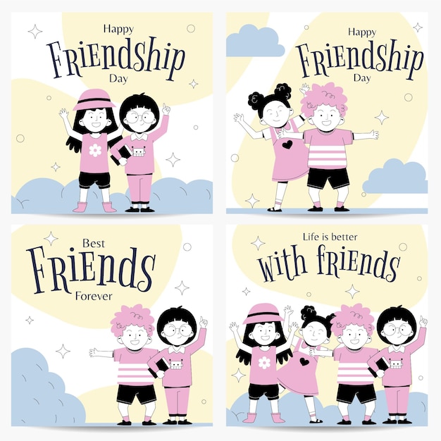 Free Vector flat international friendship day instagram posts collection