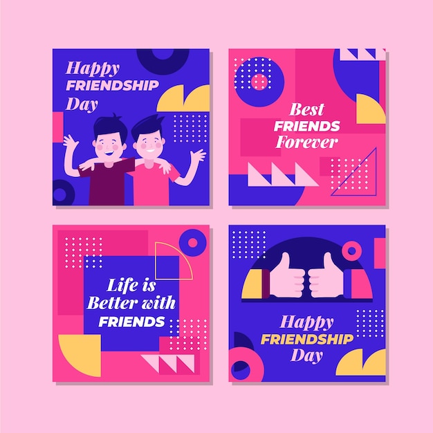 Free vector flat international friendship day instagram posts collection