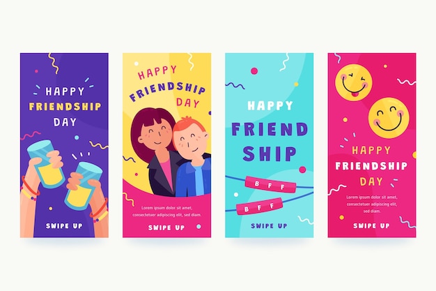 Free vector flat international friendship day instagram stories collection