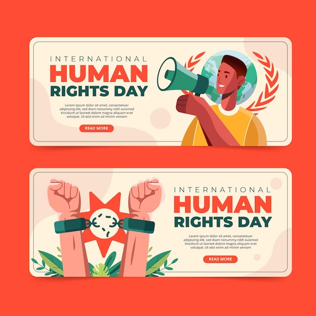 Flat international human rights day horizontal banners set