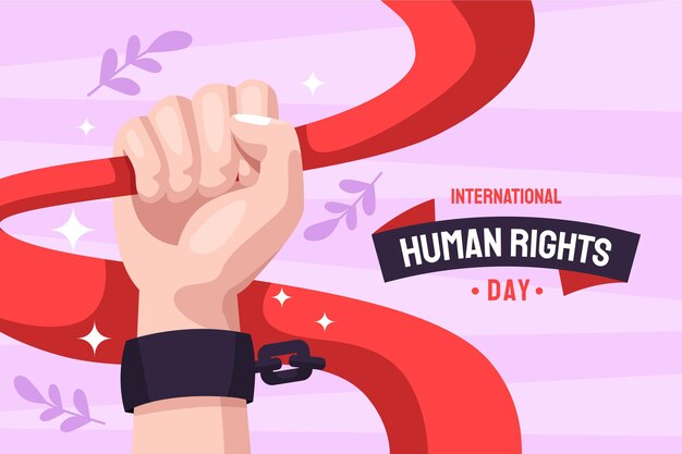 Плоская иллюстрация международного дня прав человека с рукой в сломанных наручниках