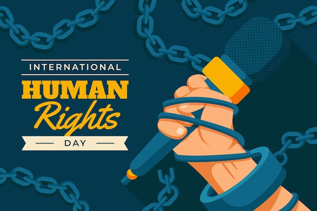 Free vector flat international human rights day illustration with hand holding microphone in chain cuff