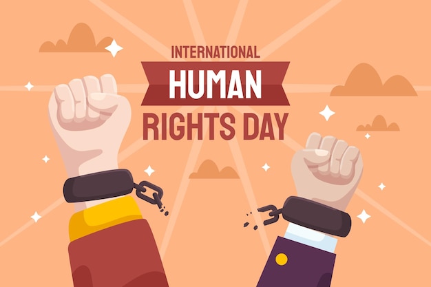 Illustrazione piatta della giornata internazionale dei diritti umani con mani e polsini a catena spezzati