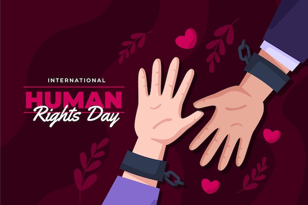 Free vector flat international human rights day illustration with hands and hearts