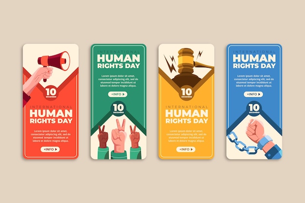 Free vector flat international human rights day instagram stories collection