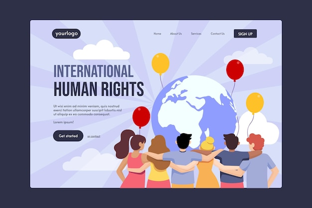 Vettore gratuito modello di pagina di destinazione piatta per la giornata internazionale dei diritti umani