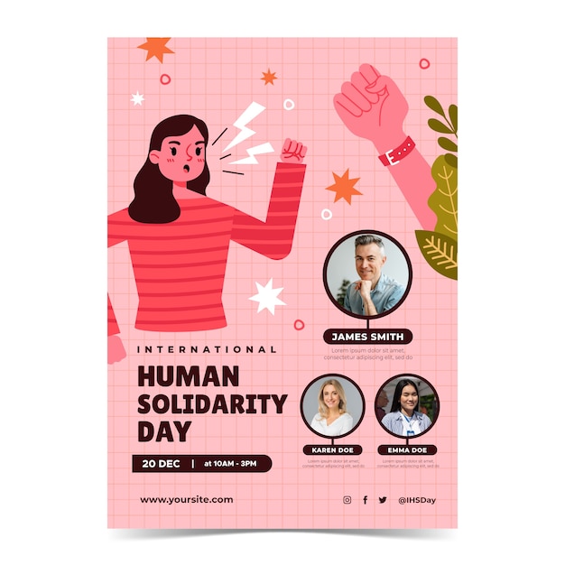 Free vector flat international human solidarity day vertical poster template