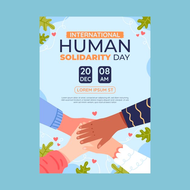 Плоский международный день солидарности людей вертикальный шаблон плаката