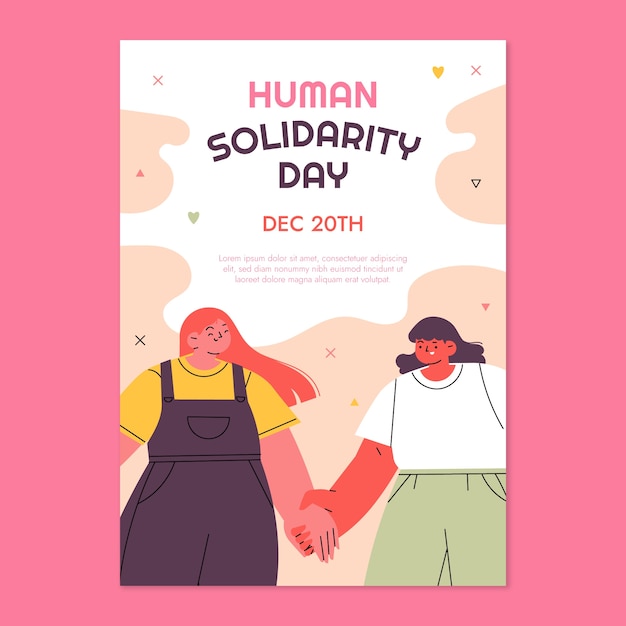 Vettore gratuito modello di poster verticale per la giornata internazionale della solidarietà umana piatta