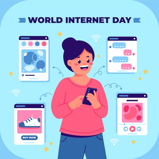평평한 국제 인터넷 날 일러스트레이션