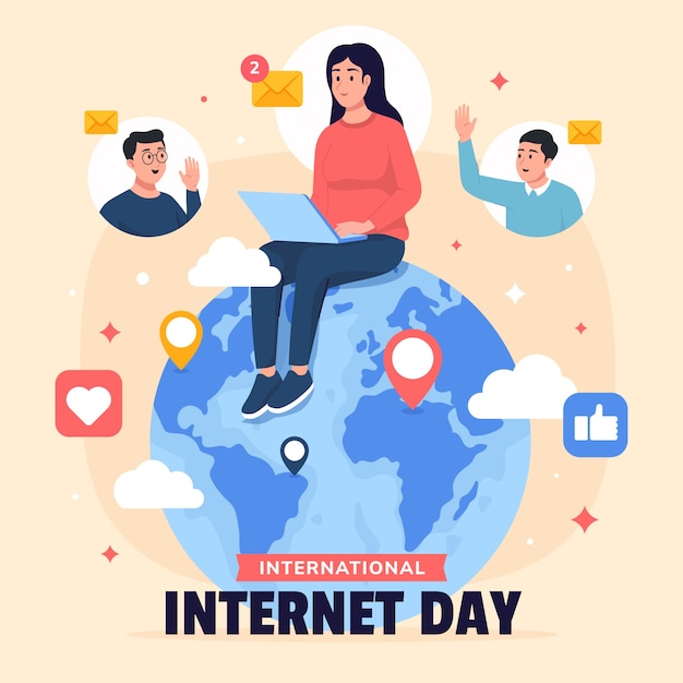 Бесплатное векторное изображение Плоская иллюстрация международного дня интернета