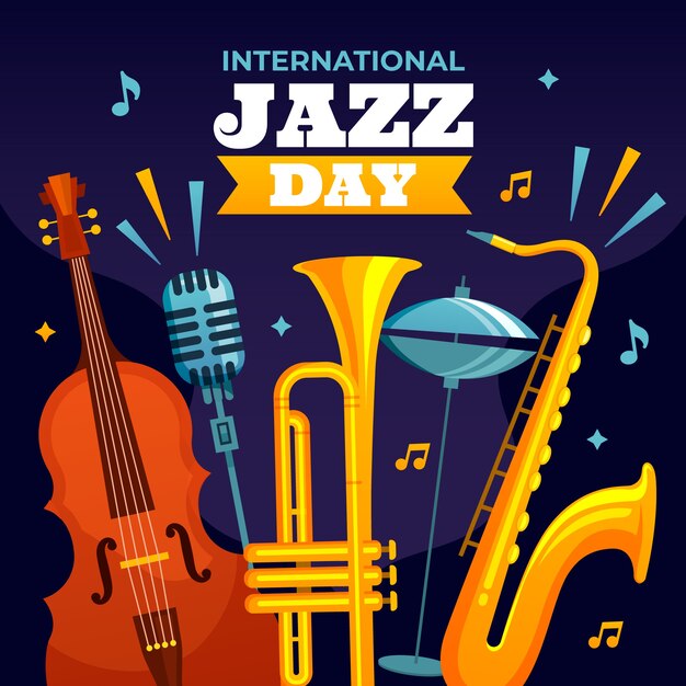 Flat international jazz day concept