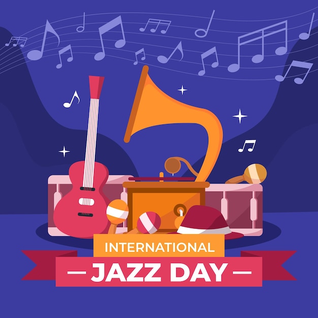 Flat international jazz day illustration