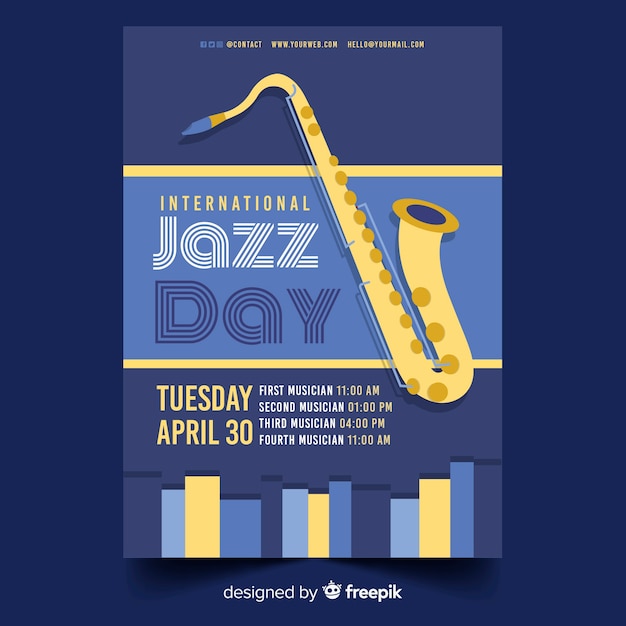 Flat international jazz day poster template