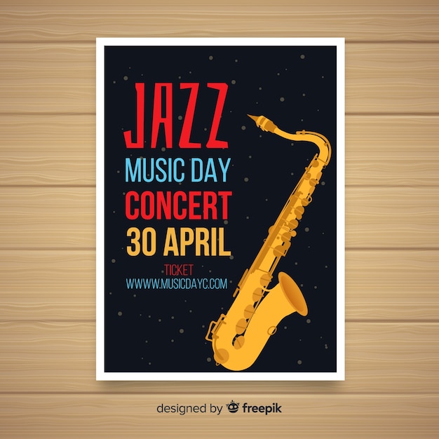 Free vector flat international jazz day poster template